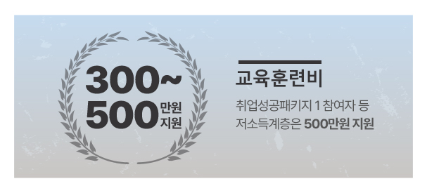 300~500만원 지원 교육훈련비! 취업성공패키지1 참여자 등 저소득계층은 500만원 지원